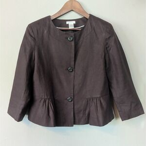 100% Linen Size 10 Blazer Cropped Peplum Brown Classic Capsule Jacket Corpcore